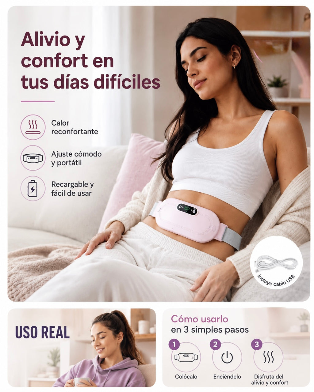 Cinturón Térmico MIA con Masajes para Cólicos Menstruales